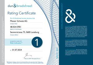 Dun & Bradstreet Rating Certificate für Messer Schweiz